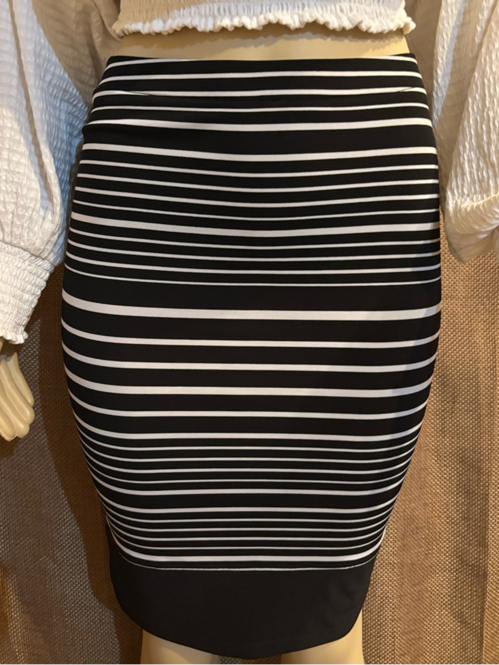 Rafaella Black and White Striped Pencil Skirt